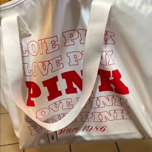 PINK VS Tote&Beach Towel with Red Logo Block Print